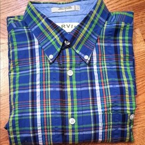Orvis Blue and Green Plaid Cotton Camp Shirt L